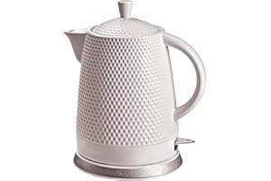 KVOTA Czajnik elektryczny z ceramiki, pojemność 1,5 l, zdejmowana pokrywa, kolor: biały. Czajnik do herbaty w kolorze białym retro z wypustkami, elektryczny łańcuch do herbaty ceramiczna porcelana biała