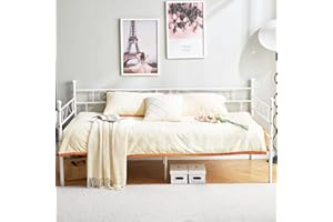 EGGREE Letti Singolo Divano Letto Metallo Divanetto strutture e Basi 90x200cm Bianco