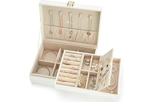 Voova Schmuckkästchen Groß Schmuckaufbewahrung PU-Leder Schmuckkasten Schmuck Organizer Damen Schmuckschatulle Mädchen Schmuckbox für Ringe Ohrringe Halsketten Armbänder, Weiß