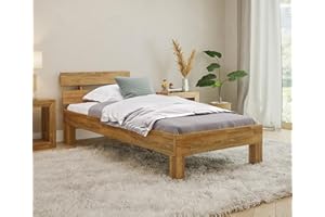 skølm Massivholzbett 90x200 cm Floki, Einzelbett aus Eiche Massivholz, Holzbett Natur geölt, Bettgestell aus Holz