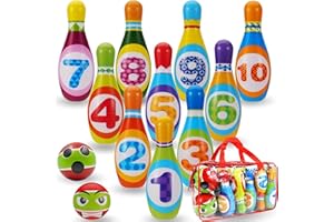 MandA® Bowling per Bambini - Include Borsa per Il Trasporto - Giochi per Bambini. Regalo Bambini da 1 a 6 Anni. - Giocattoli Montessori - Bowling. 10 Bowling da 19 cm. Giocattoli 2 Anni. Grandi