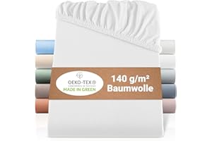 ‎BASATEX BaSaTex Bio Jersey Spannbettlaken 90x200 cm - Spannbetttuch aus 100% Bio Baumwolle GOTS-Zertifiziert - 90x200-100x200 cm - Farbe: Weiss