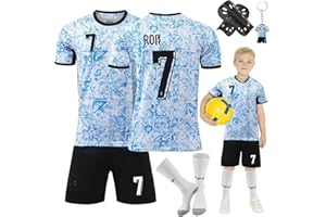 Heartsking Kids Football kit, Home Away Soccer Jerseys Football Kits for Kids Boys Girls Training Shirts Shorts Socks Guard Plate Keychain Bracelets and Bandages, Gifts for Children