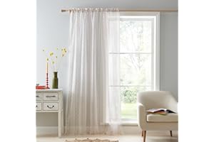 Catherine Lansfield Floral Stripe 55x90 Inch Slot Top Voile Curtain Panel White