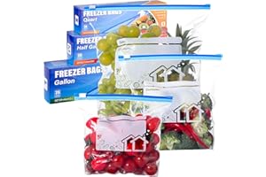 Hemiks 70 Pcs Food Storage Freezer Bags, 3 Sizes Zip Lock Bags (4.55L, 2.27L, 1L), Reusable Ziplock Bags Sandwich Bags with Expandable Bottom, Dark Blue Food Bags for Fruits, Veggies, Meat, Snacks