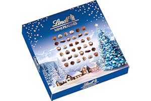 ‎LINDT Lindt Mini Pralinés Weihnachten | 180g | mit 36 festlichen Pralinen in 9 Sorten | Teilweise alkoholhaltig | Edles Schokoladengeschenk zu Weihnachten | Exklusives Pralinen-Geschenk