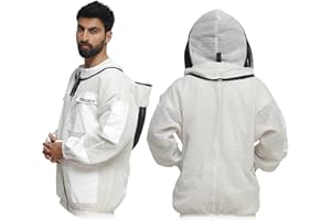 VIBEOUT Giacca per apicoltura ultra ventilata a 3 strati Attrezzatura protettiva per apicoltore Abbigliamento professionale per apicoltura Comodo cappello da giacca a prova di puntura (Bianco, XL)