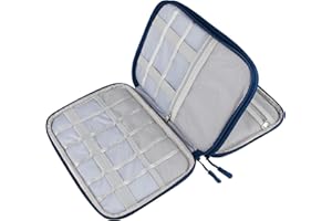 Teskyer Sac de Rangement Câble, Sac de Rangement d’Accessoires Électroniques, Étanche, Antichoc Anti, Accessoires de Voyage, 2 Couche, Bleu Marine