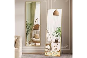 ‎LVSOMT LVSOMT Ganzkörperspiegel Stehend, 160x50cm Spiegel Groß, Standspiegel Rechtecke, Grosser Wandspiegel, Aufstellspiegel Modern mit Aluminiumlegierung für Schlafzimmer Wohnzimmer, Gold