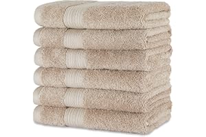 Amazon Basics Towel Set, Fade Resistant 100% Organic Cotton, soft and absorbent Hand Towels for Bathroom, 41 x 66 cm, Taupe, 6-Pack