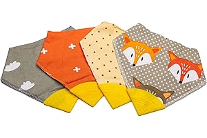 V&D HOME - Baby and Toddler Dribble Bib with Teether | 0-18 month Teething Bibs for Baby and Toddler | 100% BPA & Pthalate Free | Bandana bib with teether | 4 Pack