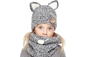 Genfien Bambini Knit Caldo Berretti Cappello Ragazzi Girs Animale Cappuccio Sciarpa Set Pile Liner cap Berretti Cappello Circonferenza del Cappello 42-44 cm