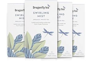 Dragonfly Swirling Mist Tea | Pack of 4 x 20 Organic Tea Bags (80 Teabags) | White Tea Bags | Compostable Tea Bags
