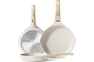 RIOVARM Inducción Juego de sartenes Antiadherente Batería de cocina 20 cm 24 cm 28 cm Granito Sartén para tortillas sin PFOA Mármol Sartenes con mango resistente al calor para varias estufas