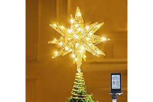 JOIEDOMI 28 cm metalowy brokat 3D gwiazda, Boże Narodzenie, złota ozdoba na choinkę, ciepła biel, 36 diod LED, z timerem, ozdoba na choinkę, ozdoby, dekoracje choinkowe, dom, wakacje, przyjęcie