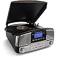 Trexonic Retro Record Player with Bluetooth, CD Players, and 3-Speed Turntable in Black