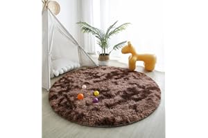 linyingdian Tappeto peloso Soggiorno-Ampio soggiorno moderno Camera da letto per bambina Tappeto rotondo in pelliccia Tappetino antiscivolo per camera da letto morbida (Marrone, 140x140cm)