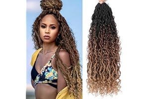 BLUONASI Goddess Locs Crochet Hair, 18 Inch New Goddess Faux Locs Crochet Hair for Black Women, River Locs Crochet Hair with Curly Ends (45 cm(Lot de 6), 1B/30/27#)