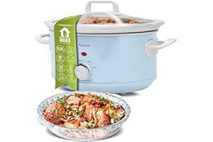 ‎TURBOTRONIC BY Z-LINE TurboTronic/Slow Cooker / 3,5 L/rot/weiß, hellblau/weiß, schwarz/Schongarer mit Warmhaltefunktion, Dampfgarer, Schmortopf, Gartopf, Sous Vide Garer, Retro-Look (blau)