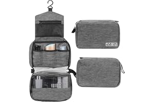 Simpolor Kulturbeutel, Hängender Kulturbeutel für Damen,Wasserdichter Reise-Kultur-Organizer mit Stabilem Haken,Kompakte Tragbare Kosmetiktasche für Damen Herren,Badezimmer-Aufbewahrungstasche Grau-S