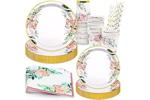 Bymivofun 125 Pcs Fleur Anniversaire Vaisselle Ensemble, pour 25 Invités, Floral Enfants Anniversaire Papier Fête Fournitures, pour Enfants Filles Thème Fête Douche Décoration