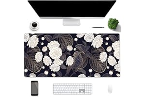 AiPsekocy Tappetino da Scrivania Double Face,Impermeabile PU Pelle Tappetino per Mouse 90x40cm per Ufficio e Casa-Fiori e Uccelli