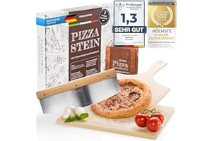 Dimono®Profi pierre à pizza, pelle à pizza & couteau à pizza set - pelle à pizza, set de 4 pièces pierre à cuire, pelle à pizza, couteau à pizza & manuel d'utilisation