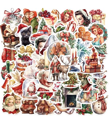 50 Autocollants Déco Noël - Stickers Mignons (Père Noël, Renne...) Pour Emballage Cadeaux, Cartes, Scrapbooking - 4