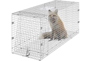 VEVOR Trampa para Animales 1067x406x457 mm Jaula Plegable para Trampa para Gatos Alambre Galvanizado sin Crueldad con Asa Trampa para Conejos, Gatos Callejeros, Ardillas, Mapaches, Marmotas, Zorros