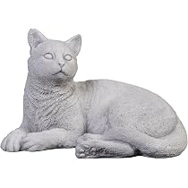 Produktbild von Steinfigur Liegende Katze Liegende Katze Steinfiguren 17cm, 8,5kg - Frostsicher Für Garten, Grau, Steinguss Steinguss Figur Grau