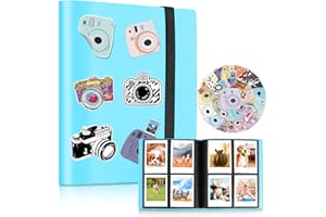 AMIMY Mini album na zdjęcia, 160 kieszeni, na zdjęcia 5 x 7,6 cm, kompatybilny z Fujifilm Instax Mini Film/Kpop, akcesoria do aparatu błyskawicznego z 50 kolorowymi naklejkami, niebieski
