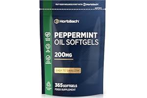 HORBÄACH Peppermint Oil Capsules 200mg | Naturally Sourced | 365 Softgel Capsules | Peppermint Essential Oil | by Horbaach