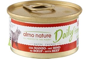 Almo Nature Daily - Alimento Umido per Gatti Adulti in Dadini - Manzo - Senza Glutine, Grain Free - 85g, Confezione da 24