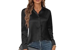 Zeagoo Camicia da Donna in Raso di Seta Camicetta Elegante Bluse Scollo a V Camicia a Maniche Lunghe Button Down a Tinta Unita Shirts Classico Tops