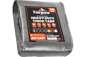 Tarpco Safety bache de Protection Exterieur (245 g/m²|40′X50′|12.2m X 15.25m|argenté/Noir) 14 Mil Haute résistance, bâche de Couverture, Bâche étanche – bâche de Protection avec œillets