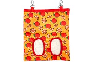 Jancosta 1 Pack Guinea Pig Hay Bag Rabbit Feeding Bag Small Animal Hay Feeder Bag Hanging Feeder Sack Storage with 2 Holes for Chinchilla Hamsters Rabbit Guinea Pig Small Pets (Orange)