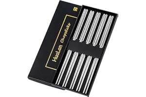 HuaLan Baguettes en Acier Inoxydable, Baguettes en Alliage Métallique, Baguettes de Conception Antidérapantes Réutilisables, Coffret Cadeau 5 Paires, Argent