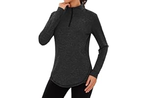 Terecey Haut de Running Femme 1/4 Zip à Manches Longues Sweatshirt Sport Léger Respirant Séchage Rapide Pull de Course Fitness Jogging Extérieur