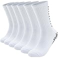 TANSTC Socks Men Women Grip Socks Soccer Anti Slip, Socks for Women Pilates Yoga Non Slip, White 02, One Size