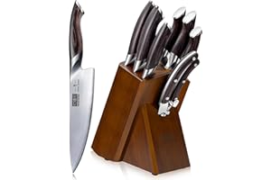 HOSHANHO Set Couteau Cuisine 8 Pièces, Couteaux de CuisineJaponais en Super Acier avec Bloc, Ensemble de Couteau de Cuisine Professionnels Ultra Tranchants avec Ciseaux