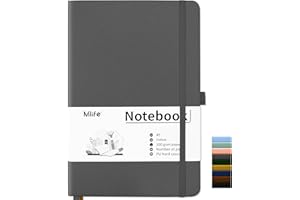 Mlife A5 Notebook, Dotted Journal Book with 200 Pages, Premium 100 gsm Ink-Proof Paper Thickness, PU Hard Cover Notebook, Inner Pocket, Elastic Band, Bullet Journal and Dotted Notepad, A5 (Grey)