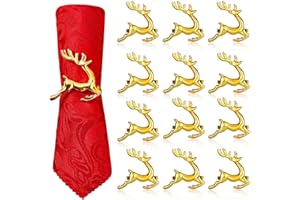 LATERN 12 szt. Świąteczne pierścienie na serwetki, 6 cm, złoty jeleń, serwetki, klamra na Boże Narodzenie, lunch, Święto Dziękczynienia, przyjęcie, święta, ślub, dekoracja stołu