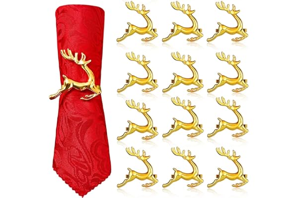 LATERN 12 Pièces Ronds De Serviette Renne De Noël, 6CM Or Porte-Serviettes Cerf Boucle De Serviette De Renne pour Le Déjeuner De Noël Thanksgiving Party Décoration De Table De Mariage De Vacances