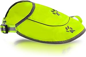 FUNTONE COLORS Sécurité Chasse Chien Gilet Réflecteur Haute Viz Veste- Imperméable Jaune ou Orange, Une Meilleure Visibilité Jour Et Nuit,Confortable Réglable Connecteur La Taille Elastiques Sangles Taille XS-XXL