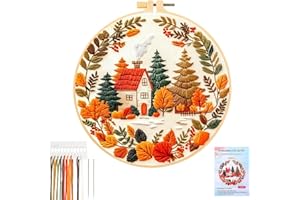 JSRQT Automne Kit de Démarrage de Broderie,Maison D'automne Broderie Starter Kit,Couture D'art Fait à La Main Accessoires,Embroidery Starter Kit pour Débutant