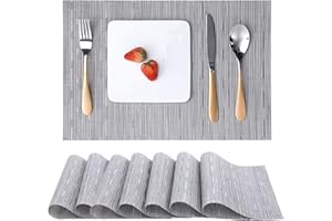 Myir JUN Table Mats Set of 8, Place Mats Table Placemats Washable Non-slip Heat Insulation Woven Vinyl for Kitchen Dinning Restaurant 18"X12" (Silver Gray)