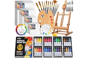 ARTALLY Acrylfarben-Set mit Tischstaffelei, 32 Farben, 69-teiliges Kunst-Set, Leinwandplatten, Pinsel, Malzubehör für Künstler