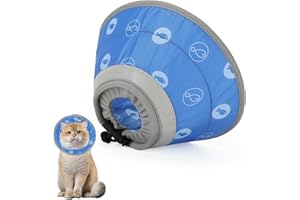 IDOGCHEW Collerette pour Chat Anti Léchage Anti Grattage en Tissu Souple et Léger, Réglable et Pliable, Confortable et Sécurisée (Bleu-Poisson, S)