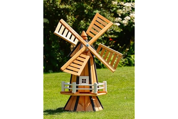 Grand moulin à vent décoratif en bois enduit avec roulements à billes