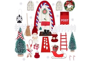 Mabecol Porta per Elfo Natale Accessori, Kit Porticina Elfi Angeli Decorazioni Natalizia, Set di Natale per Porta Gnomo Casa Elfo Miniatura Case in Legno Addobbi Natalizi Regali